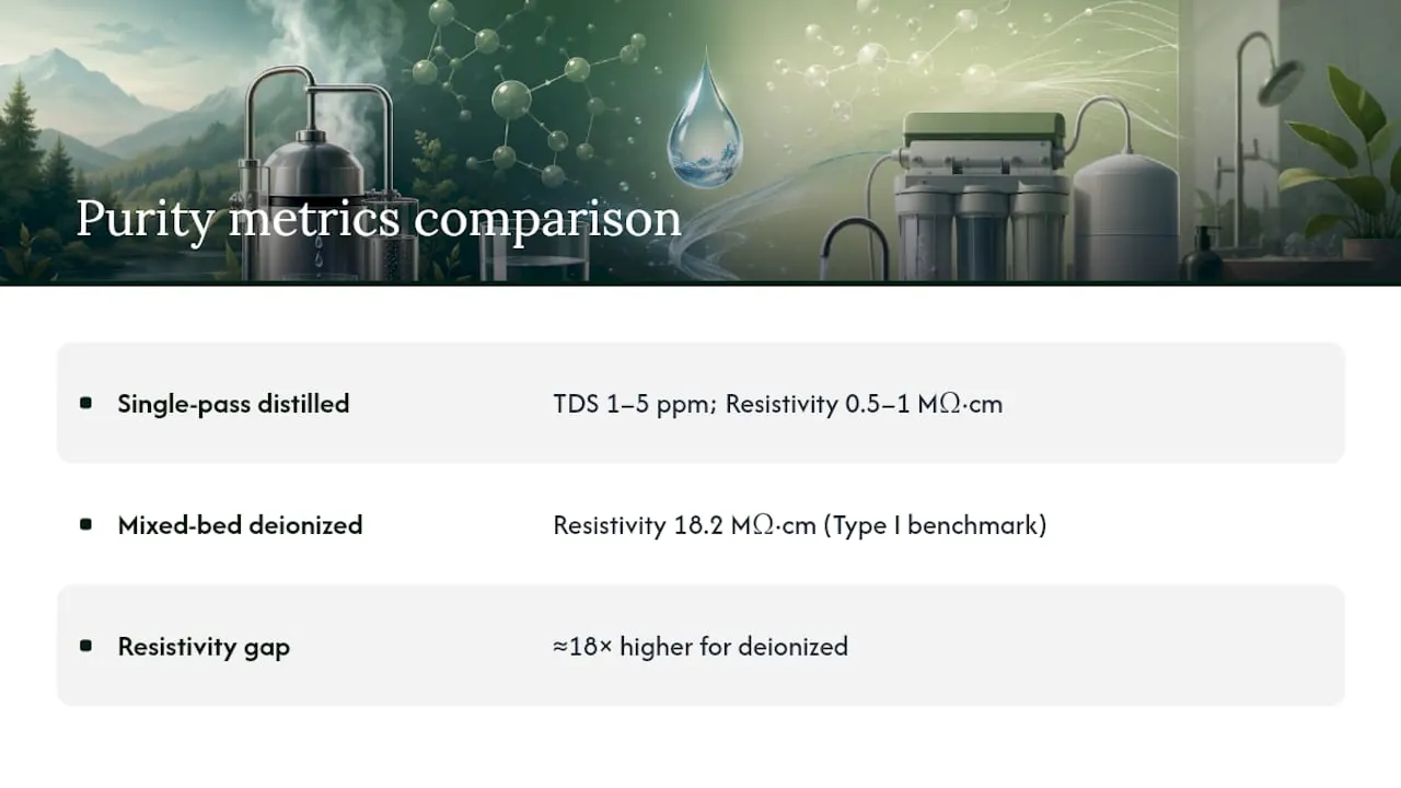 Distilled and deionized purity comparison