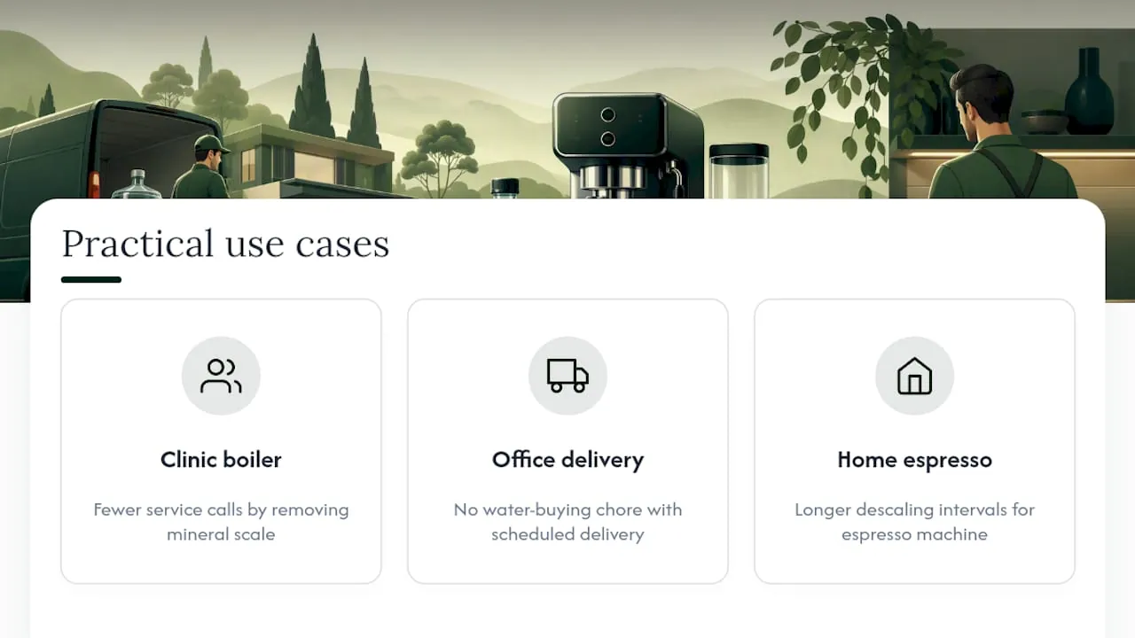 Three distilled water delivery use cases